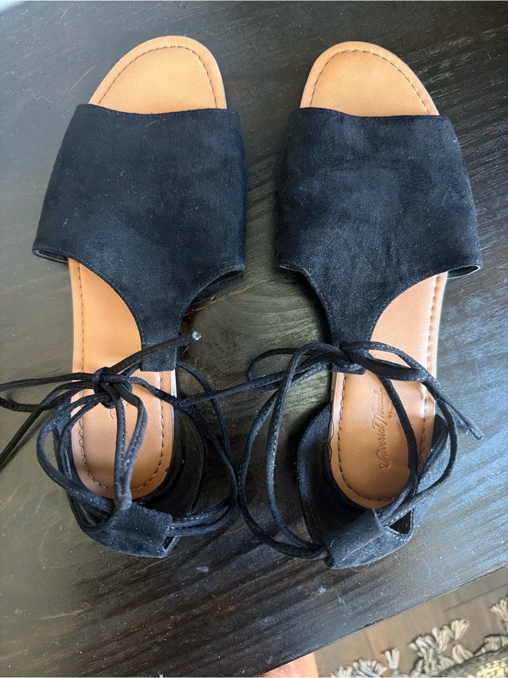 Universal Thread Black Faux Suede Lace-Up Slide Sandals